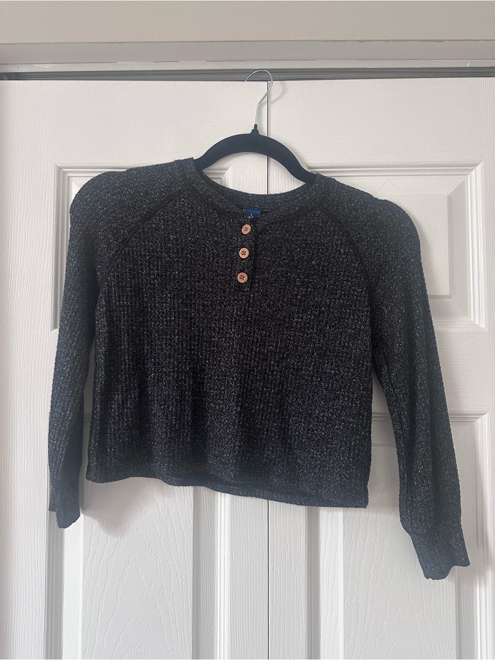 Old Navy Black Heather Henley Sweater with Wood Buttons